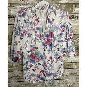 Styletrix Vintage Womens Floral Short Sleeve V Neck Blouse